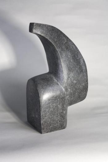 Sue Newbold was the winner of Don Meserve’s Impala granite sculpture, “Hook Form” in the raffle held at Boothbay Railway Village during the first Maine Coast Stone Symposium. Courtesy of the Schoodic International Sculpture Symposium Don Meserve’s “Hook Form”