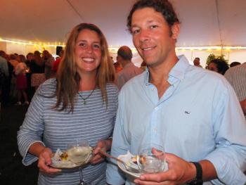 Alison Evans and Chris Fritz of AE Ceramics made special plates that held lobster bites, and a glass of wine, for Claw Down at Newagen Seaside Inn on Sept. 14. BILL PEARSON/Boothbay Register