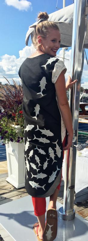 Sandra Barry took the Judges’ Award for her design, modeled here by Catherine Tracy, at Fishin’ for Fashion. SUZI THAYER/Boothbay Register