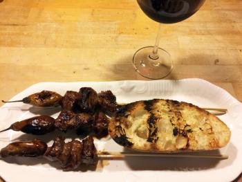 Shish kabobs and good grilled bread. SUZI THAYER/Boothbay Register