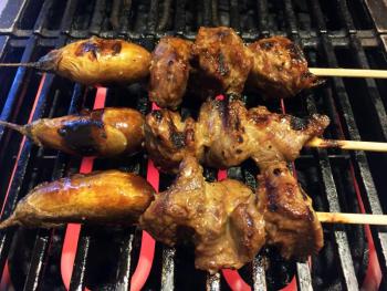 Shish kabobs grilling on the Jenn-Air ®. SUZI THAYER/Boothbay Register