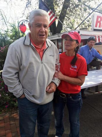 Jeff Kane, here with Debbie Gagnon, flew in from San Diego for the Red’s Day celebration. SUZI THAYER/Boothbay Register