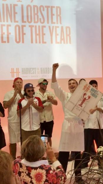 Nathaniel Adam reacts to the announcement that he won the Judges Choice Lobster Chef of the Year Award. Courtesy of Michelle Amero