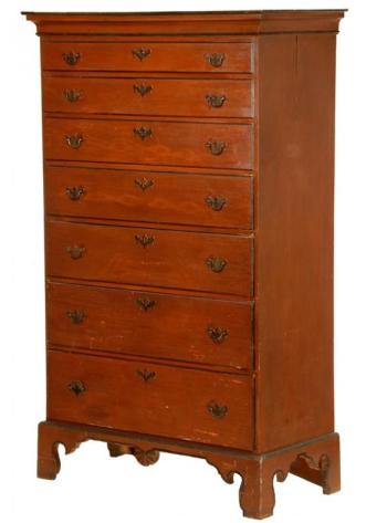 Maine Chippendale period grain painted tall chest. Courtesy of Thomaston Place Auction Galleries