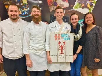 From left, Aaron Nurse, Eric Jones, Lobster Chef of the Year, Judges’ Choice Nathaniel Adam, Megan Conway and Michelle Amero, all of the Boothbay Harbor Country Club. SUZI THAYER/Boothbay Register