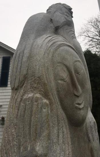 “Mother” Lise Becu’s granite sculpture at the Boothbay Register. Lise Becu