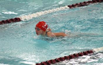 Hannah Hills competes in a butterfly event at the Bath meet. STEVE EDWARDS/Boothbay Register