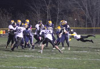 The inaugural Class E championship game was a hard-hitting and cold encounter Nov. 10 between No. 1 Boothbay and No. 2 Maranacook at Sherman Field. STEVE EDWARDS/Boothbay Register