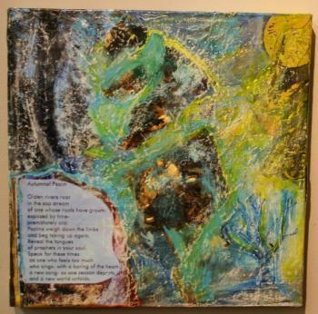 “Autumnal Psalm,” mixed media collage, June Campbell Rose. June Campbell Rose
