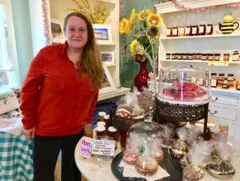 Jessica Deshiro with her display of baked goods at Beelicious in Wiscasset. SUZI THAYER/Boothbay Register