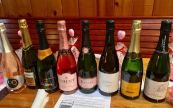 The lineup of Champagnes and other bubblies that Maia Gosselin brought to the Carriage House on Jan. 27. SUZI THAYER/Boothbay Register
