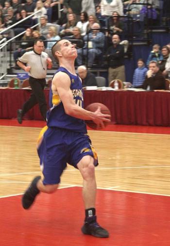 Sophomore Hunter Crocker gets an uncontested layup during Thursday’s game. STEVE EDWARDS/Boothbay Register