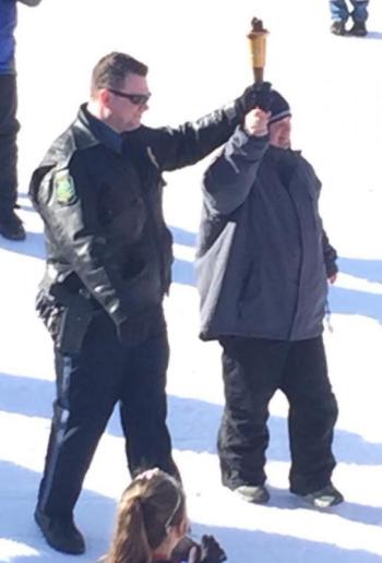 Boothbay’s Matt Farnham lit the torch for the 2018 Winter Games. He has been with Special Olympics for 35 years. He told coach Toby LeConte that his mother and father were watching him from above.Linda Farnham went to all of Matt’s Special Olympics events, usually with daughter-in-law and granddaughter in tow. Courtesy of Toby LeConte