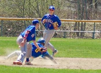 Steve Reny slides into second base. ART MAYERS/Boothbay Register