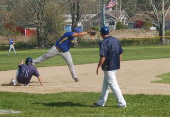 Jacob Wilson blocks a runner at third. ART MAYERS/Boothbay Register