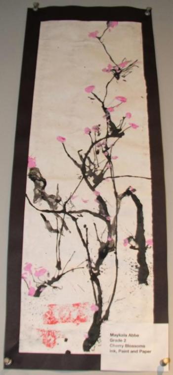 Maykala Abbe. Grade 2 Southport Central School. “Cherry Blossoms," India ink and paint on paper.