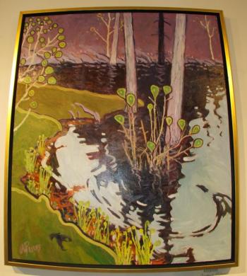 Andrea Peters: “Signs of Spring,” 24” x 25” in oil. Andrea Peters