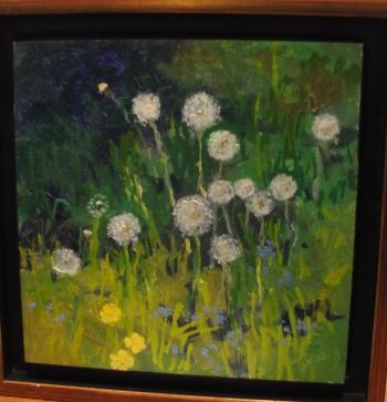 “Make A Wish” is one of the few smaller pieces in the show, a 6” x 6” beauty in oil by Andrea Peters Andrea Peters