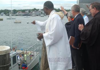 Clergy bless the parade of fishing boats. ART MAYERS/Boothbay Register