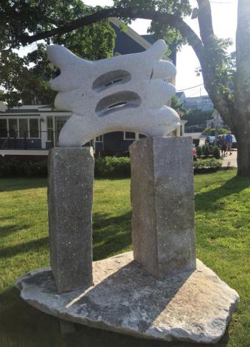 “Reservations” granite sculpture by Isabel Kelley of Portland, at the corner of McKown Street and Boothbay House Hill Road, Boothbay Harbor. Isabel Kelley