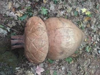 A signature acorn carved by Anne Alexander during an Artisan Days demonstration at Boothbay Railway Village. Courtesy of BRV