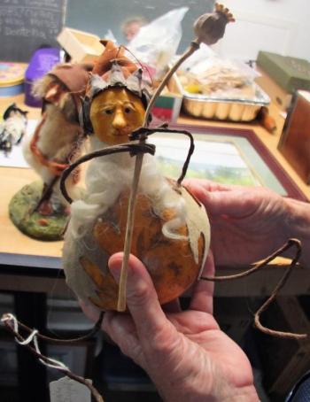 Front view of a “gourd orffle” made from a gourd - Cecile Clifford. Cecile Clifford