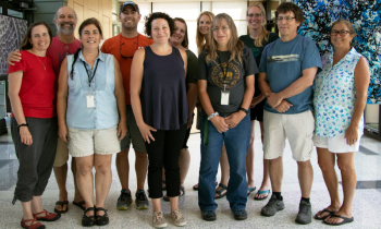 Educators from across Maine gather at Bigelow Laboratory to learn about ocean science. Pictured from left are Nicole Poulton (Bigelow Laboratory), David Fields (Bigelow Laboratory), Patricia Millette, Kyle Beeton, Catherine Bursk, Amy Petelo, Brandy Tanner, Sharon Kozura, Lisa White, Steven Cheff, Patricia Mendelson. Courtesy of Bigelow Laboratory for Ocean Sciences