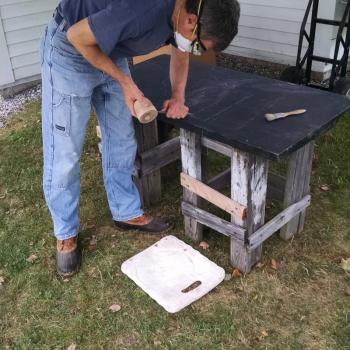 Meet artist Jon Doody and watch him carving slate at the Maine Stone Workers Weekend on Aug. 11 and 12 at the Boothbay Railway Village. Courtesy of BRV