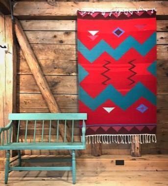 Priscilla May Alden’s Rio Grande rug as it is displayed at Down East Gallery in Edgecomb. Priscilla May Alden