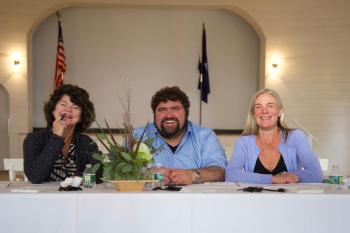 Down East Magazine Food Editor Joe Ricchio, Foodie Tour Director Pam Laskey and lobsterperson Merritt Carey, were the judges. Bob Crink photo