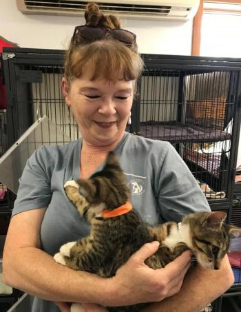Tammy Walsh holds two kittens available for adoption at the Lincoln County Animal Shelter. KELLIE BIGOS/Boothbay Register