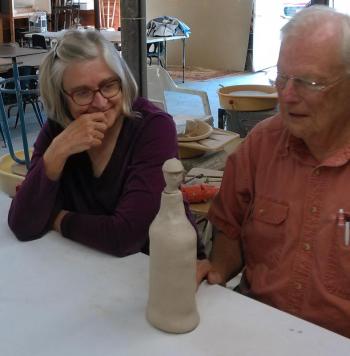 Susan Anderson and Dave McHold are retirees who decided to learn something new by taking pottery classes with Annette Stormont. JANE CARPENTER/Boothbay Register