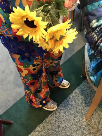 Judy Boyes, sunflowers and shoes. KELLIE BIGOS/Boothbay Register