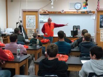 Chief instructor Glenn Riker conducts the IF&W firearms hunter safety class held Oct. 18 and 25 by Boothbay Adult Education at Boothbay Region High School. JANE CARPENTER/Boothbay Register