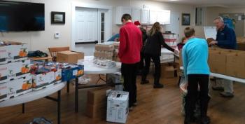 Some of the hardworking volunteers who filled Thanksgiving dinner boxes at Boothbay Region Food Pantry on Saturday morning, Nov. 17. JANE CARPENTER/Boothbay Register