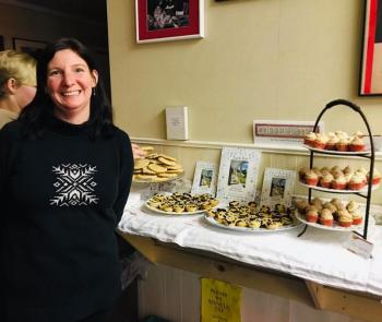 Jennifer Keegan and her delish desserts - Maine maple sugar cookies, vanilla bean chai cupcakes, and blueberry cardamom tarts. Cherie Scott photo