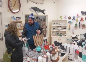 Mike Maxim and a friend shop at Sweet Bay. STEVE EDWARDS/Boothbay Register