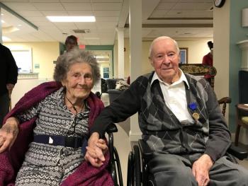 Lucille Machon joins Corporal West at his World War II Recognition Ceremony. Courtesy of Sarah Sherman