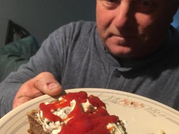 Richard’s meatloaf sandwich on toasted whole wheat, with American cheese, ketchup on one side of the bread, and extra mayo on the other! LISA ORNE HALLINAN/Boothbay Register