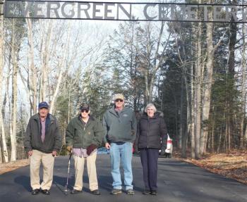 The Boothbay-Boothbay Harbor Cemetery District meets monthly planning improvements like the new road and entrance sign at Evergreen Cemetery on Barters Island Road in Boothbay. Pictured are trustees, from left, Stanley "Swing" Lewis, Ralph "Skip" Welch, Kim Pinkham and Isabelle Lewis. Lorraine Hodgdon is absent. BILL PEARSON/Boothbay Register