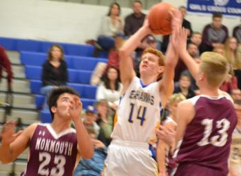 Seahawk sophomore Kaleb Ames scored three points in his team’s 69-63 Mountain Valley Conference victory Dec. 14 over Monmouth Academy at Porter Memorial Gymnasium. BILL PEARSON/Boothbay Register
