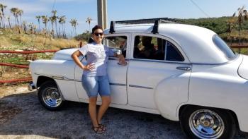 The group traded a Hidden Valley Nature Center T-shirt for a ride in Cynthia Bordon’s old car. Courtesy photo