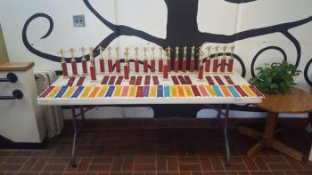 The bounty of trophies and ribbons won by the Boothbay Region YMCA Dolphin swimmers at the 2019 Y States. Courtesy photo