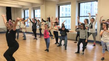 Y-Arts Youth participated in a Disney Music and Movement Workshop where they learned choreography to Aladdin on Broadway’s opening number, “Arabian Nights”. Courtesy of Emily Mirabile