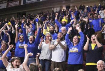 Seahawk Nation erupts after the final buzzer. STEVE EDWARDS/Boothbay Register