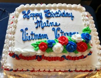 The Vietnam veterans birthday cake (symbolizing all the birthdays missed while serving in the military) was made by Gold Star Sister, Nancy Tibbetts Stoddard of Boothbay Harbor,Sarah Sherman photo