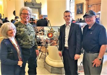 Meeting U.S. Representative and Marine Corps veteran Jared Golden (third from left) at the State House on March 29 are Chapin Hartford, Marine Corps veteran Barry Sherman and Marine Corps veteran Jim Singer. Sarah Sherman photo