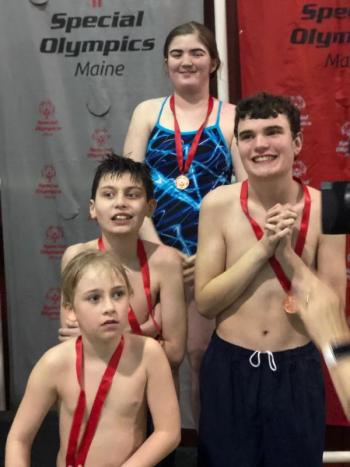 Relay Team A Bronze Kelsey Hoyle, Blake Chadwick, Zander Blake and Lucian Stoddard at the Maine Special Olympics meet held a few weeks ago. Courtesy of Toby LeConte