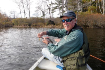 Barry Gibson caught this typical stocked brook trout on a shiny metal lure from a local pond. Courtesy of Steve Rubicam.