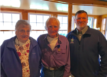 Pat Farrin’s mother Frances Mank, Pat Farrin and David Richmond, director of the the Maine Bureau of Veterans’ Services, during the presentation of the Maine Silver Star Honorable Service Medal to Farrin in a ceremony at the Carriage House Restaurant in East Boothbay on April 26. Courtesy of Sarah Sherman
